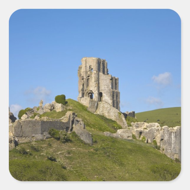Sticker Carré Corfe Castle, Corfe, Dorset, Angleterre (Devant)