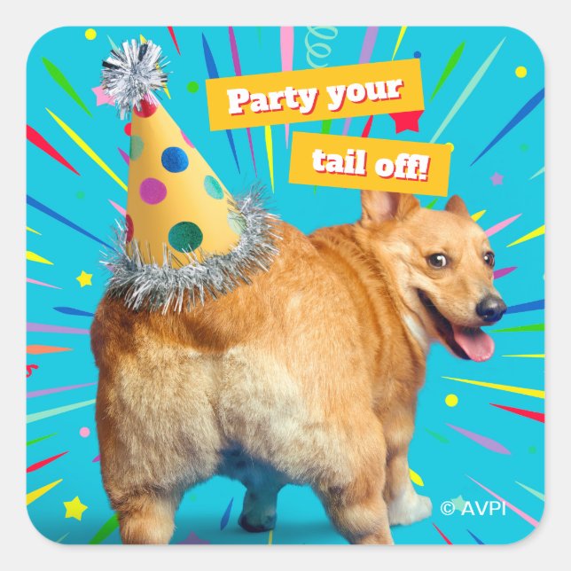 Sticker Carré Corgi Butt Birthday Hat (Devant)