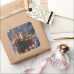 Sticker Carré Corgi Christmas Festive Voyage<br><div class="desc">Jetez un coup d'oeil à la magie de la saison des Fêtes avec cette illustration magnifiquement détaillée, montrant un chien fier assis dans un bateau à la décoration festive, glissant à travers un lac serein de Noël. Les lumières scintillantes des pins voisins se reflètent dans l'eau, projetant une lumière chaude...</div>