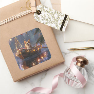 Sticker Carré Corgi Christmas Festive Voyage