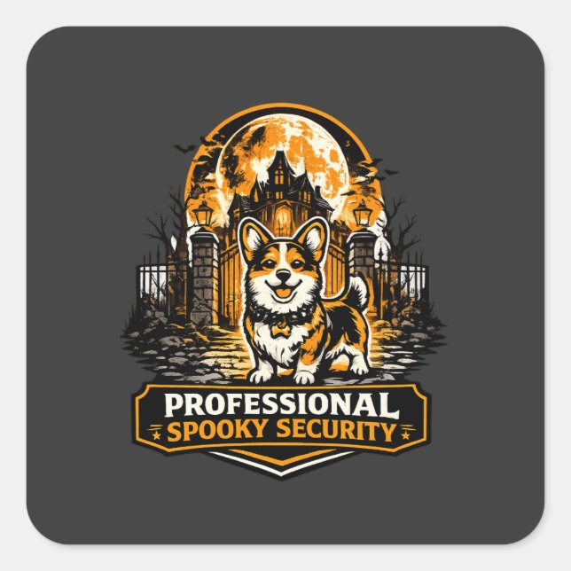 Sticker Carré Corgi de sécurité effrayant professionnel Gardien  (Devant)