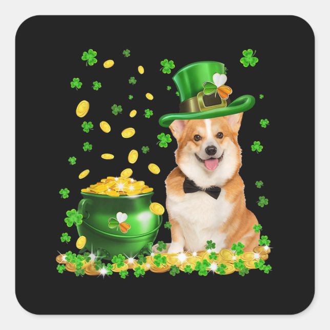 Sticker Carré Corgi Dog Happy St. Patricks Day (Devant)