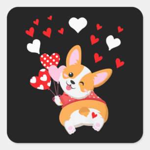 Sticker Carré Corgi Heart, Devine Ce Corgi Butt