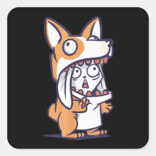 Sticker Carré Corgi Maman et Corgi Papa Easter Bunny Costume