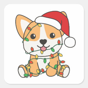 Sticker Carré Corgi Noël Animaux d'hiver Chien