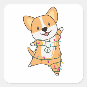Sticker Carré Corgi Noël Neige Animaux d'hiver Corgis