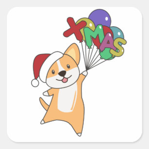 Sticker Carré Corgi Noël Neige Animaux d'hiver Corgis