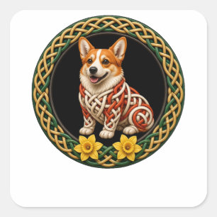 Sticker Carré Corgi Nœud Celtique