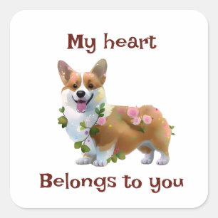 Sticker Carré Corgi orange mignon pour une humeur positive