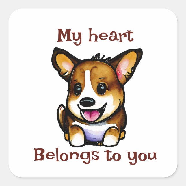 Sticker Carré Corgi orange mignon pour une humeur positive (Devant)