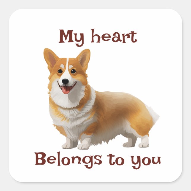 Sticker Carré Corgi orange mignon pour une humeur positive (Devant)