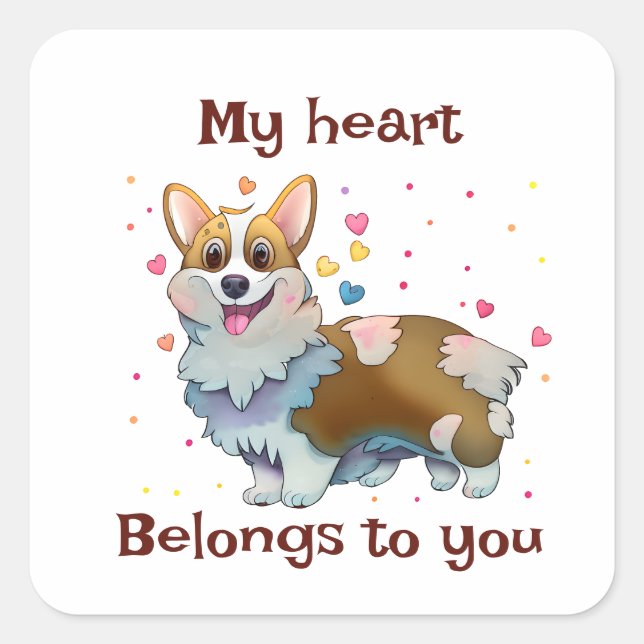 Sticker Carré Corgi orange mignon pour une humeur positive (Devant)