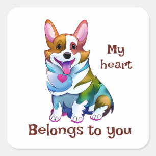 Sticker Carré Corgi orange mignon pour une humeur positive