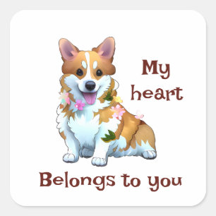 Sticker Carré Corgi orange mignon pour une humeur positive