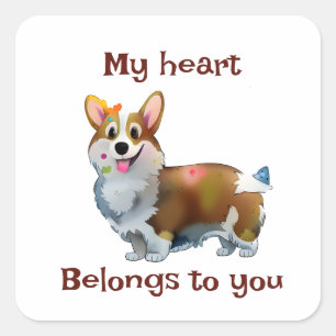 Sticker Carré Corgi orange mignon pour une humeur positive