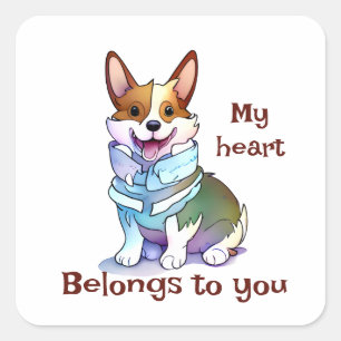Sticker Carré Corgi orange mignon pour une humeur positive