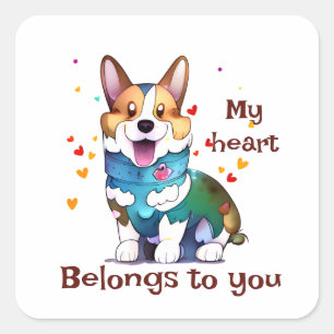 Sticker Carré Corgi orange mignon pour une humeur positive