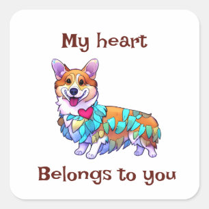 Sticker Carré Corgi orange mignon pour une humeur positive