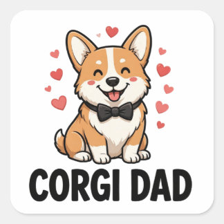 Sticker Carré Corgi Papa — Pembroke Corgi avec nœud papillon et