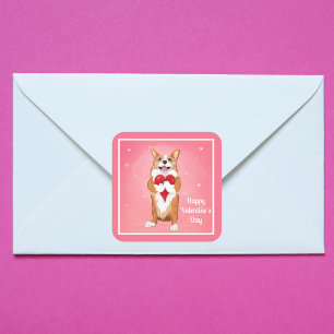 Sticker Carré Corgi tenant un cœur Joyeuse Saint-Valentin