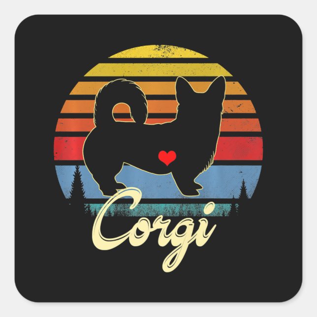 Sticker Carré Corgi Vintage Silhouette (Devant)