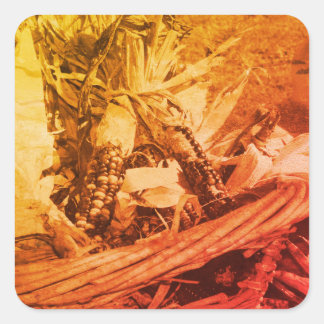 Sticker Carré Corn Indien Sepia vintage Dans Panier