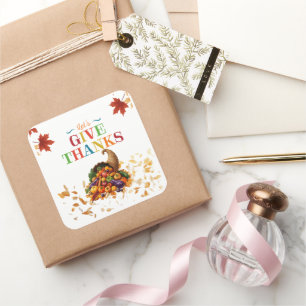 Sticker Carré Corne d'abondance de Thanksgiving « Rendons Grâce