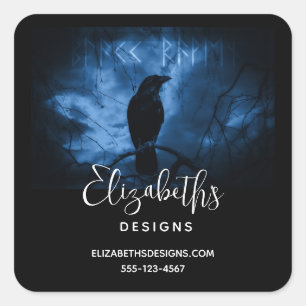 Sticker Carré Corneille noire avec Runes Dark Goth Style Entrepr