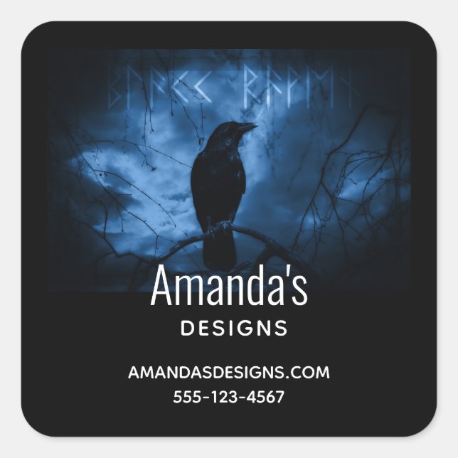 Sticker Carré Corneille noire avec runes style gothique foncé (Devant)