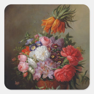 Sticker Carré Cornelis Johannes van Hulsteijn Vase avec Fleurs