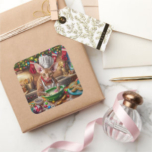 Sticker Carré Cornish Rex Gîtes : Noël festif