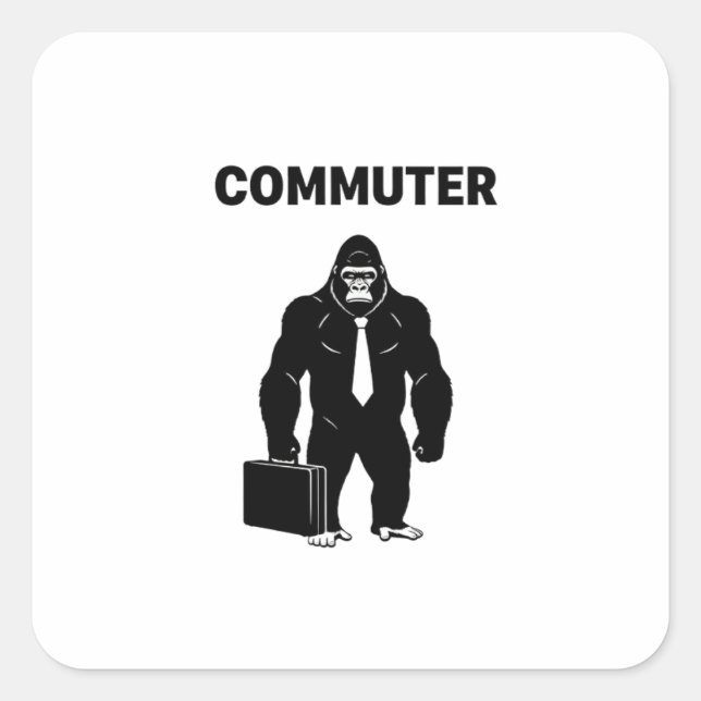 Sticker Carré Corporate Jungle: Muscular Gorilla Commuter (Devant)