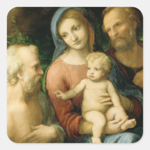 Sticker Carré Correggio- la famille sainte avec le saint Jerome