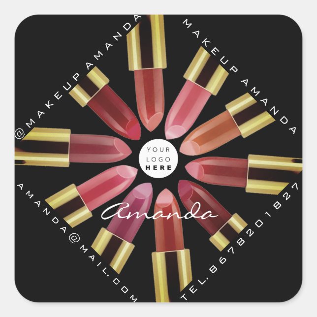 Sticker Carré Cosmetica maquillage Rose Gold Lipsticks Noir (Devant)