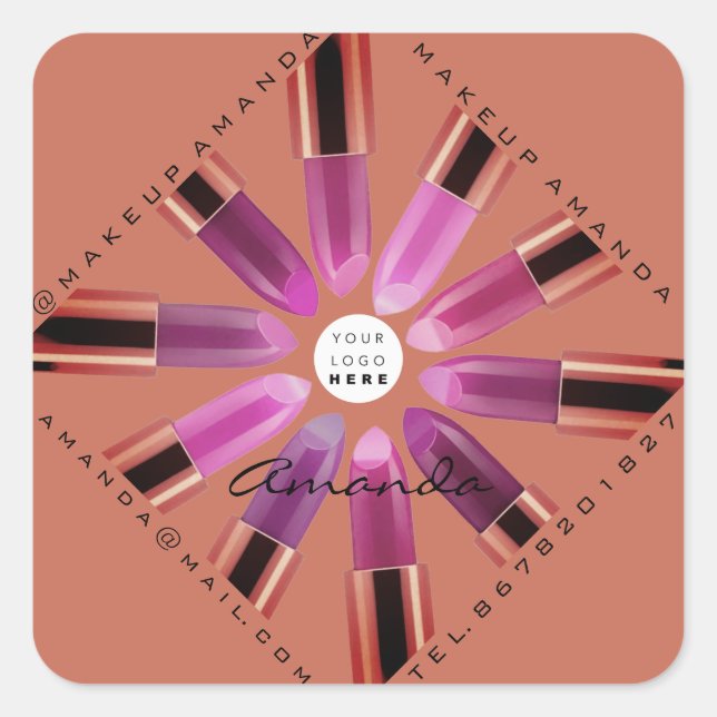 Sticker Carré Cosmetica Maquillage Rose Gold Rose Lipstick Logo  (Devant)