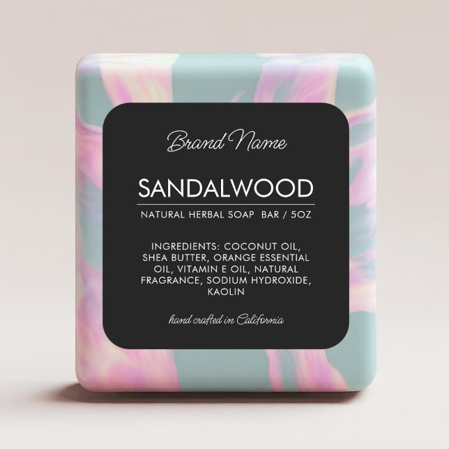 Sticker Carré Cosmétique noir moderne ingrédients savon étiquett (Créateur téléchargé)