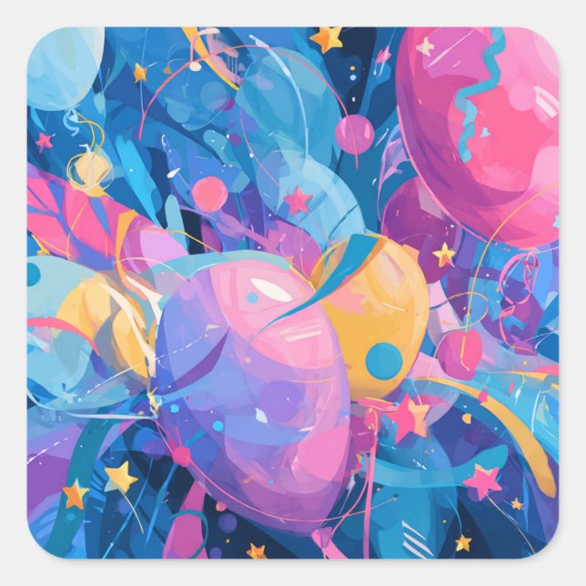 Sticker Carré Cosmic Celebration: Abstract Floating Orbs and Sta (Devant)