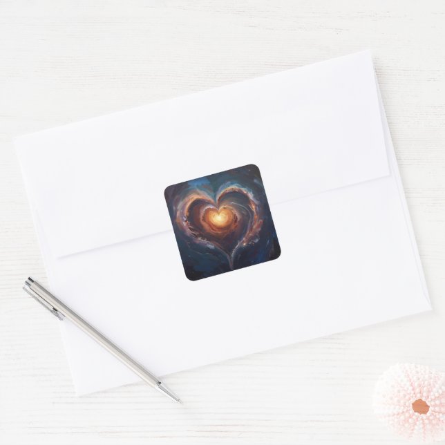 Sticker Carré Cosmic Heart Galaxy Love Art – Universe Romance  (Enveloppe)