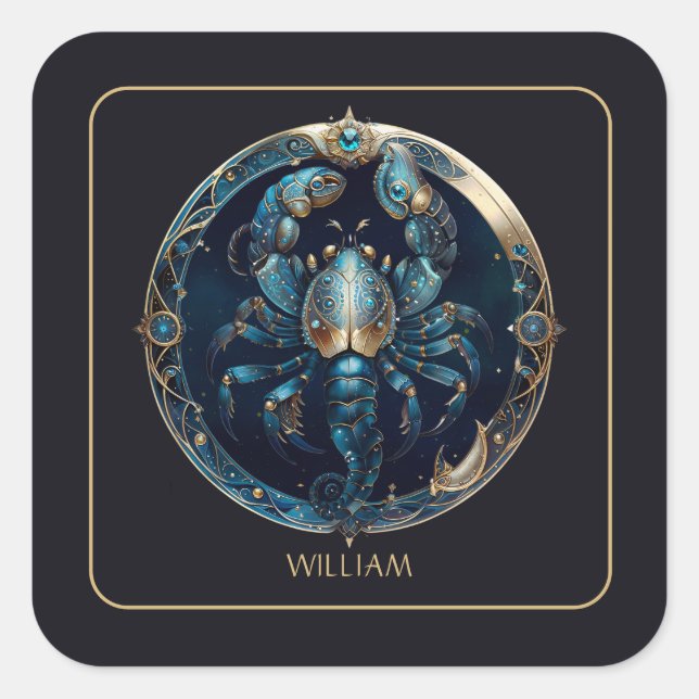 Sticker Carré Cosmic Scorpion Zodiac Symbol Black Gold Scorpio (Devant)