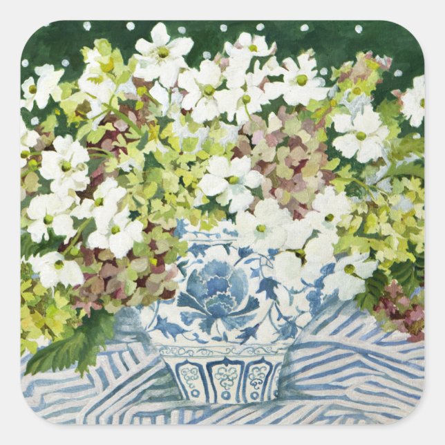 Sticker Carré Cosmos et hydrangées dans un vase chinois 2013 (Devant)