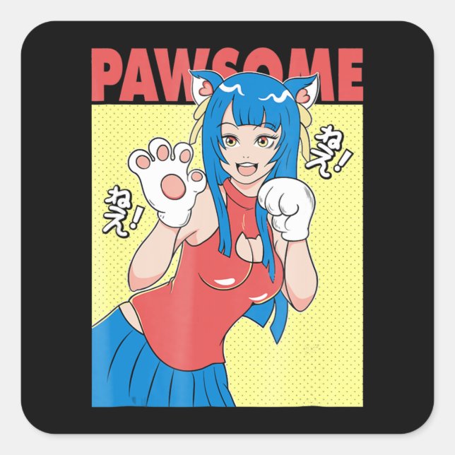 Sticker Carré Cosplay | Anime Girl Cute Waifu Neko Cosplay Cadea (Devant)