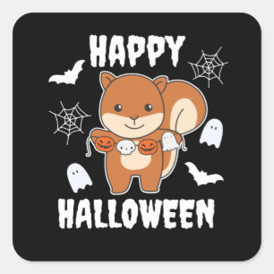 Sticker Carré Costume Citrouille d'Halloween heureux écureuil
