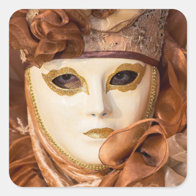 Sticker Carré Costume de Carnaval orange, Venise (Devant)