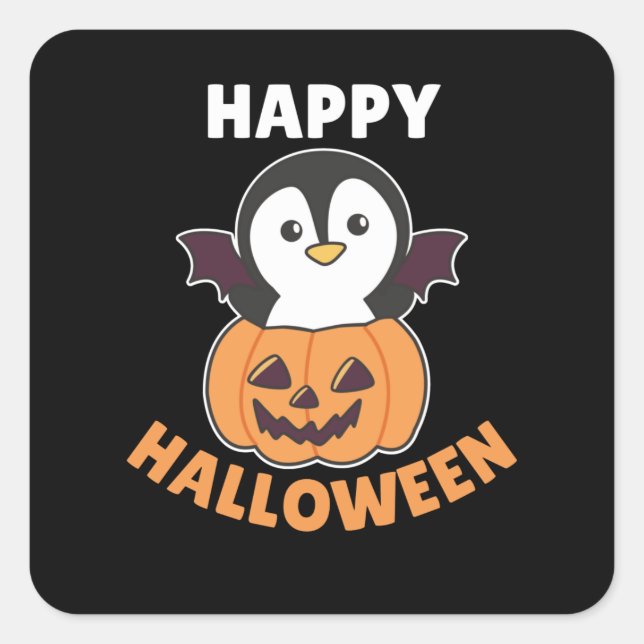 Sticker Carré Costume de chaume Citrouille d'Halloween Penguin H (Devant)
