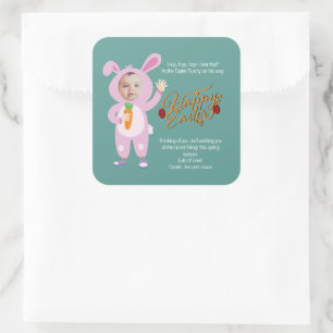 Sticker Carré Costume de lapin de Pâques Tendance Photo personn