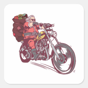Sticker Carré Costume de Noël père Noël Biker pour Invitatiatiat