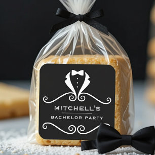 Sticker Carré Costume de smoking à noeud papillon noir et rouge 