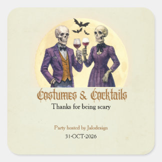 Sticker Carré Costume de squelette élégant Cocktail Soirée Hallo