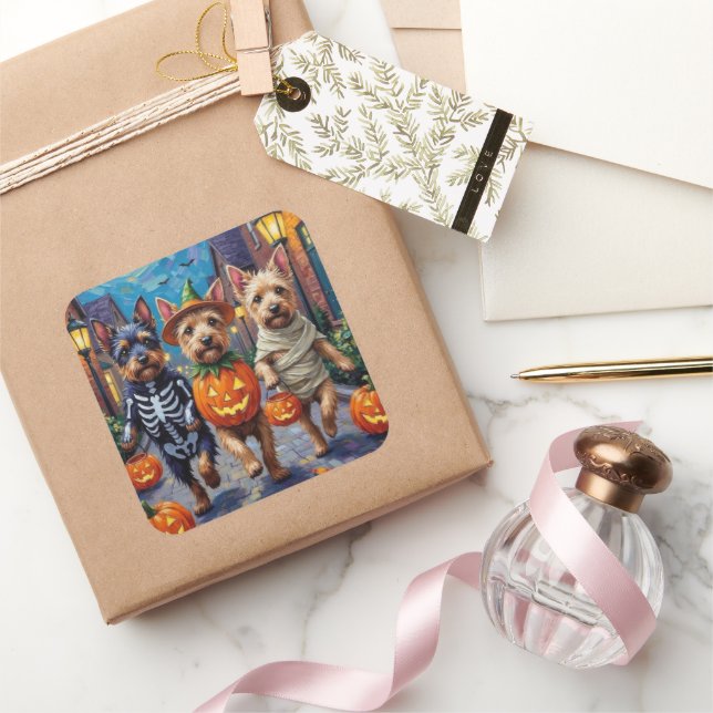 Sticker Carré Costume d'Halloween Cesky Terrier Trick-or-Treatin (Cadeaux)