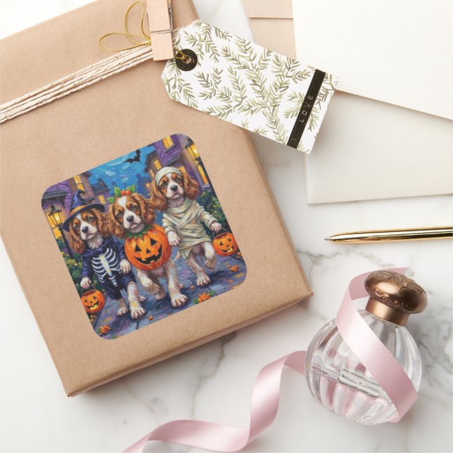 Sticker Carré Costumes d'Halloween pour Spaniel Cavalier King Ch (Cadeaux)